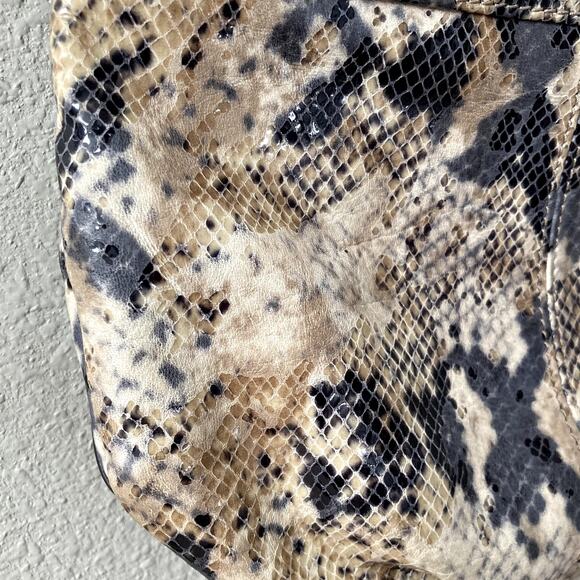B Makowsky Leather Faux Snakeskin Crossbody Bag - Beige, Black - Picture 13 of 16